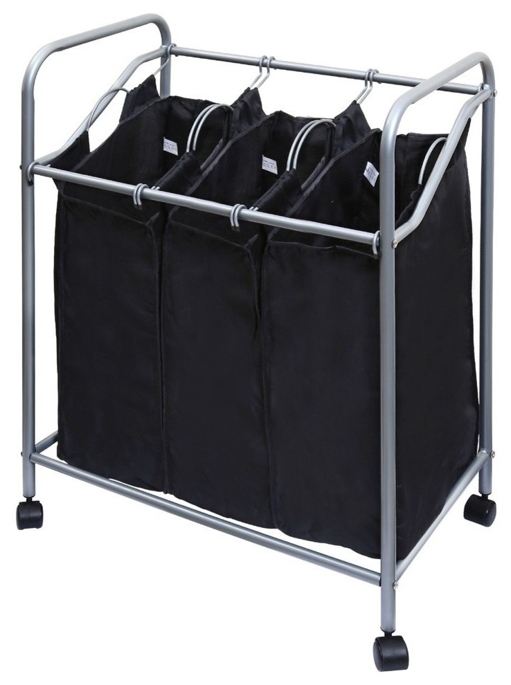Triple Laundry Sorter Hamper Chrome/Black Contemporary Hampers by