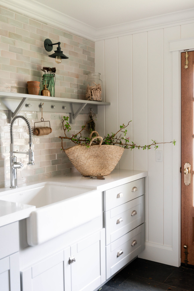 Inspiration for a farmhouse laundry room remodel in Other