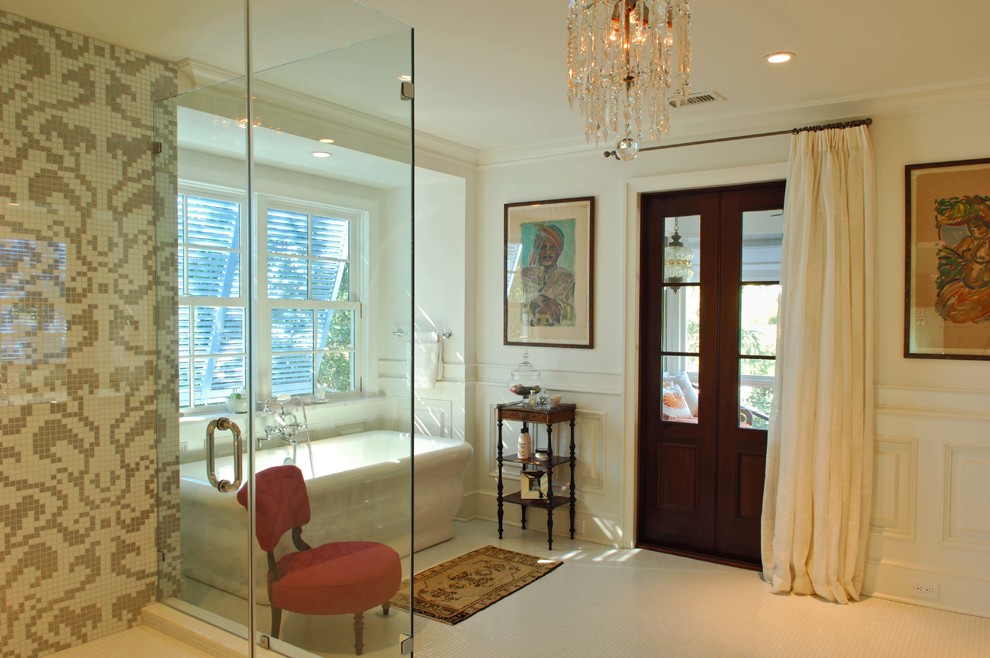 Traditional bathroom in Charleston with a freestanding tub.