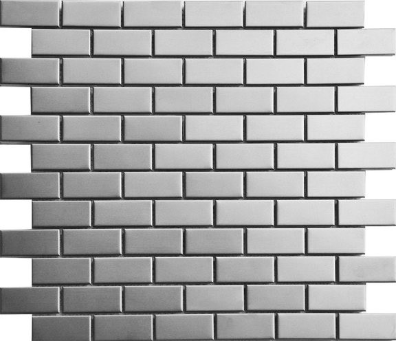 Mosaic Brick Tile Stainless Steel Brushed 1x2, Silver