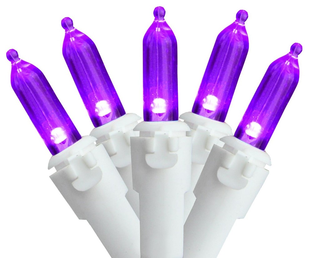 Set of 50 Purple LED Mini Christmas Lights 4" Spacing White Wire