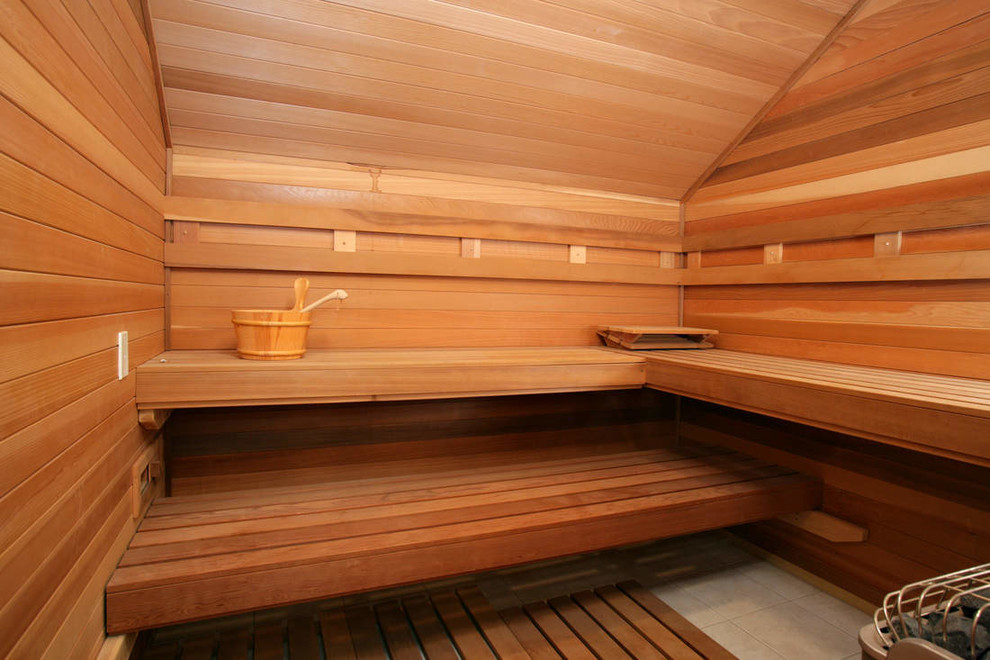 Inspiration for a modern bathroom in Boston with with a sauna.