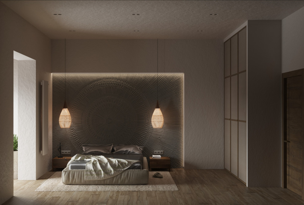 Спальня в стиле ваби-саби из дизайн-проекта в ЖК 8Клёнов, Москва