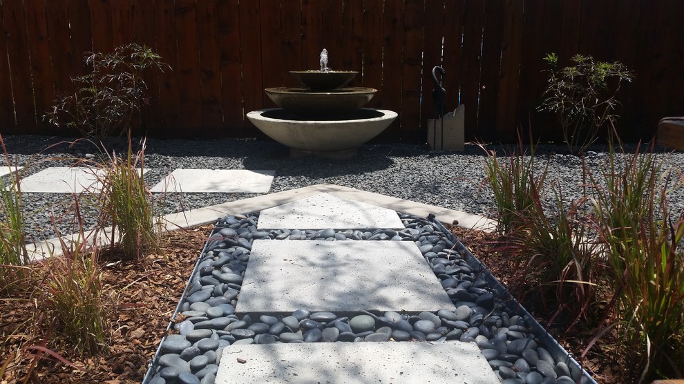 Inspiration for a small contemporary backyard full sun garden in Denver with a garden path and gravel.