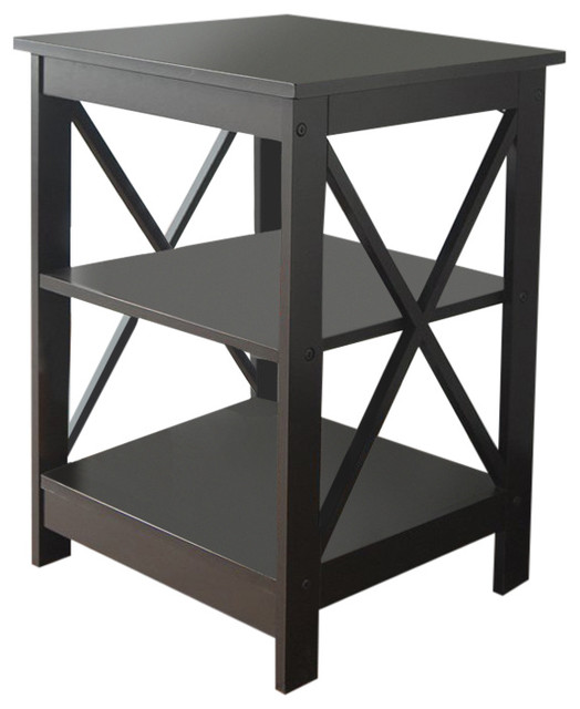 Espresso Finish Wooden X Design Chair Side End Table With 3 Tier Shelf Transitional Side Tables And End Tables By Imtinanz Llc