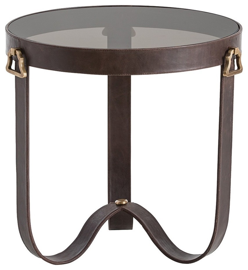 Arteriors Home Stirrup end table, brown leather
