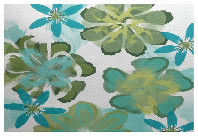 Aqua Ani, Floral Print Indoor Rug/Decorative Washable Floor Mat, Aqua, 3'x5'