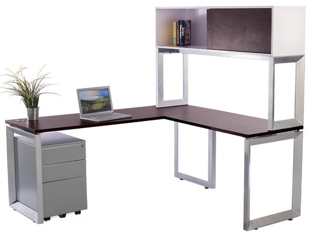 Options L Shaped Desk With File And Overhead Storage