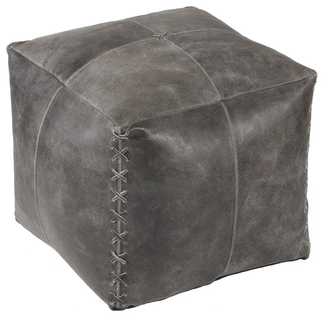 Harper Genuine Leather Pouf Transitional Floor Pillows And Poufs