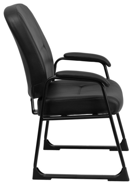 Black Leather Executive Side Reception Chair with Sled Base - by