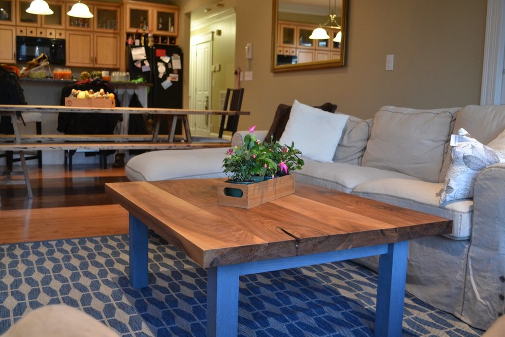 Home design - mid-sized rustic open concept medium tone wood floor home design idea in Orange County