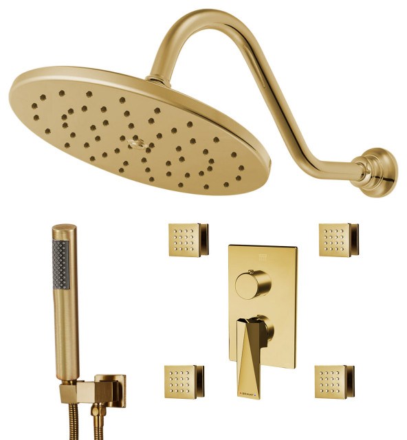Bravat Brushed Gold Shower Set, Valve Mixer 3Way Concealed Wall