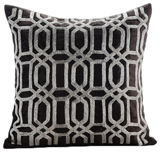 Turkish Silver Gray Velvet Throw Pillow Covers Transitional