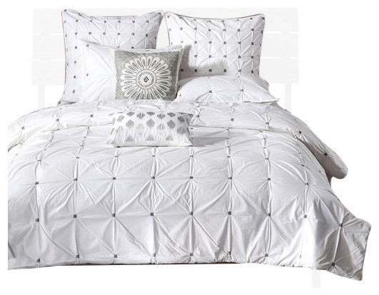 Percale Duvet Cover Set With Embroidery Contemporary Duvet