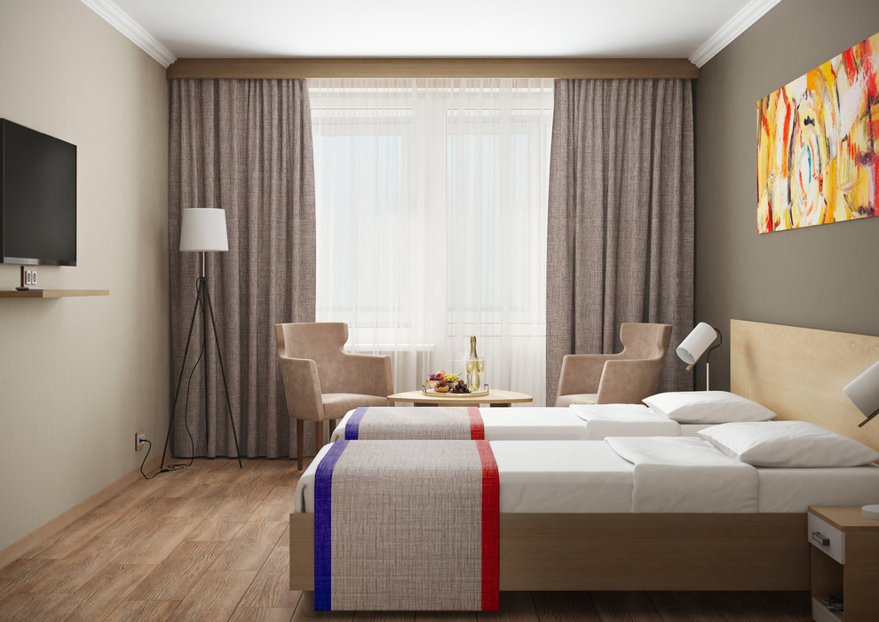 Интерьер спальни с кабинетом