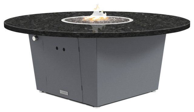 Fire Pit Table 55"D, Natural Gas, Black Pearl Granite Top, Gray