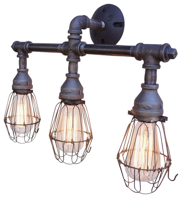 Nelson 3 Light Fixture With Wire Cages, Industrial Vanity Light