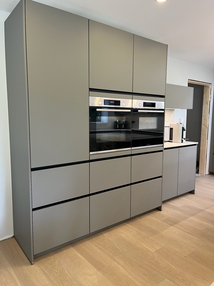 Easy Touch Taupe Modern Handleless Kitchen fitted in Solihull