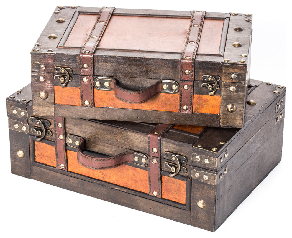 Vintage Style Wood Decorative Suitcases, 2-Piece Set