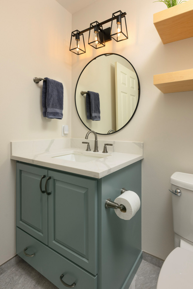 Transitional powder room photo in Seattle