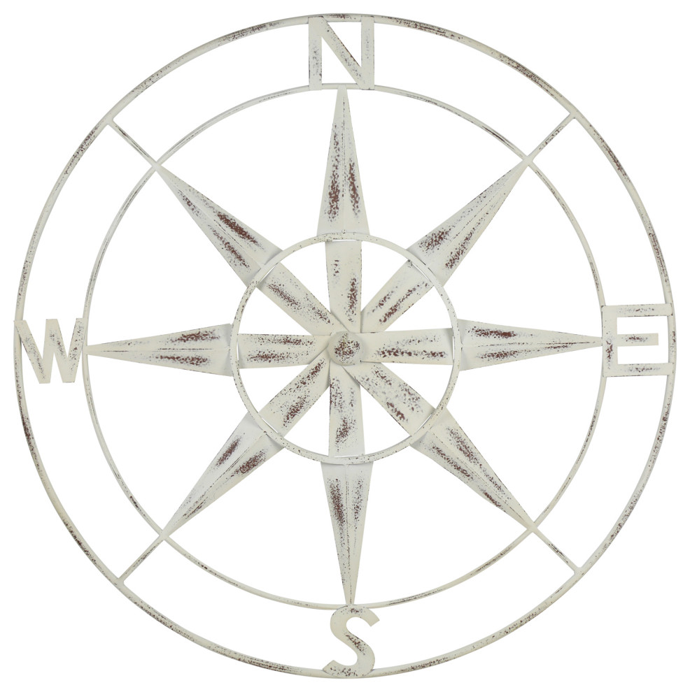 Stratton Home Decor Distressed White Compass Wall Decor S33487 - Beach