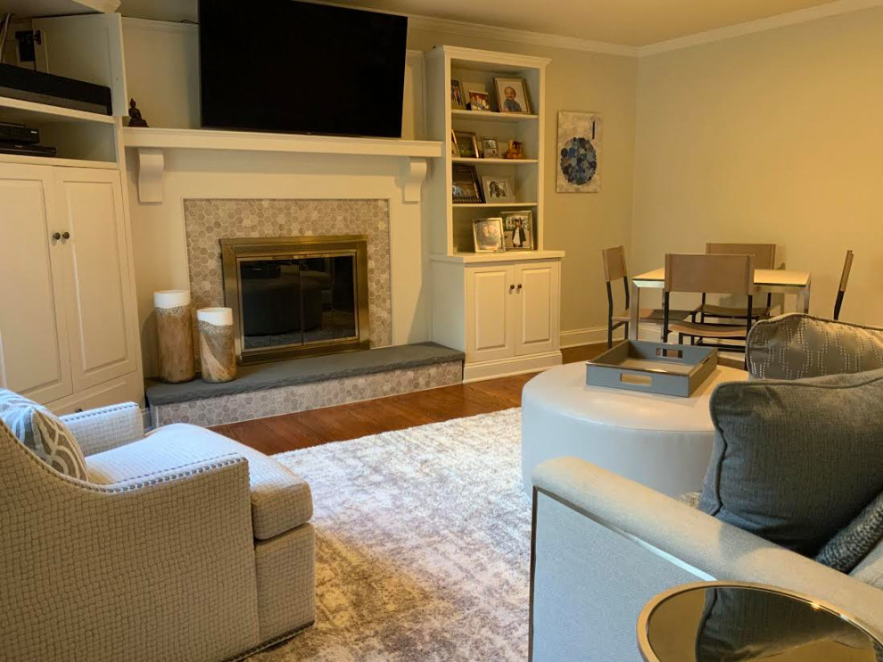 Transitional Living Room with Neutrals and a Fabulous Game Table