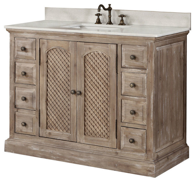 48" Solid Wood Sink Vanity With Arctic Pearl Natural Quartz Top
