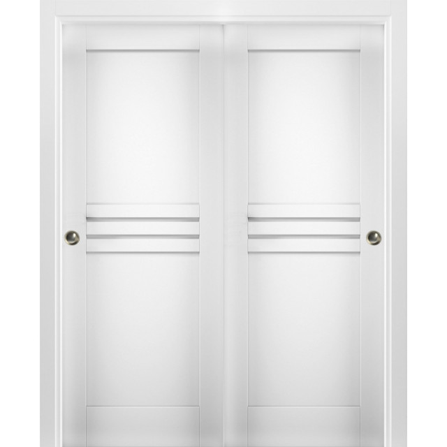 Sliding Closet Bypass Doors / Mela 7444 White Silk / Rails, 56