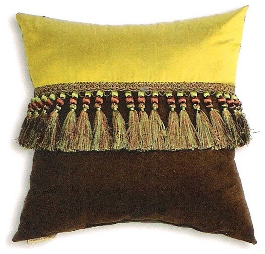 Silk suede bronze henna with tassels 18" x 18" throw pillow with tess tassel fro
