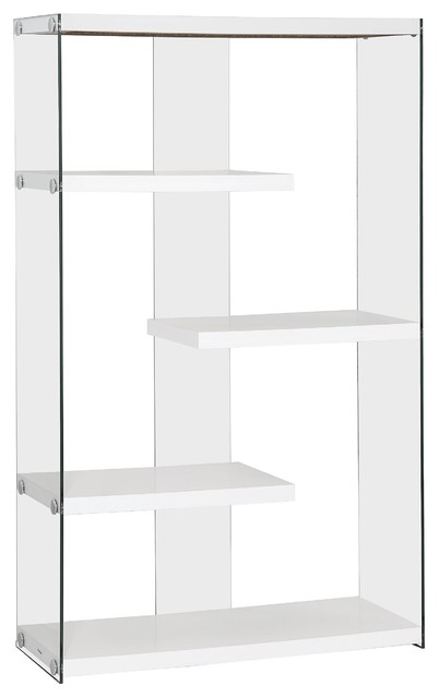 Contemporary Glossy White Wood / Glass Bookcase