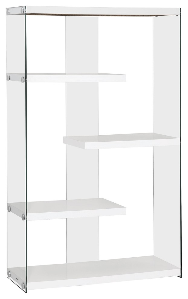 Contemporary Glossy White Wood / Glass Bookcase