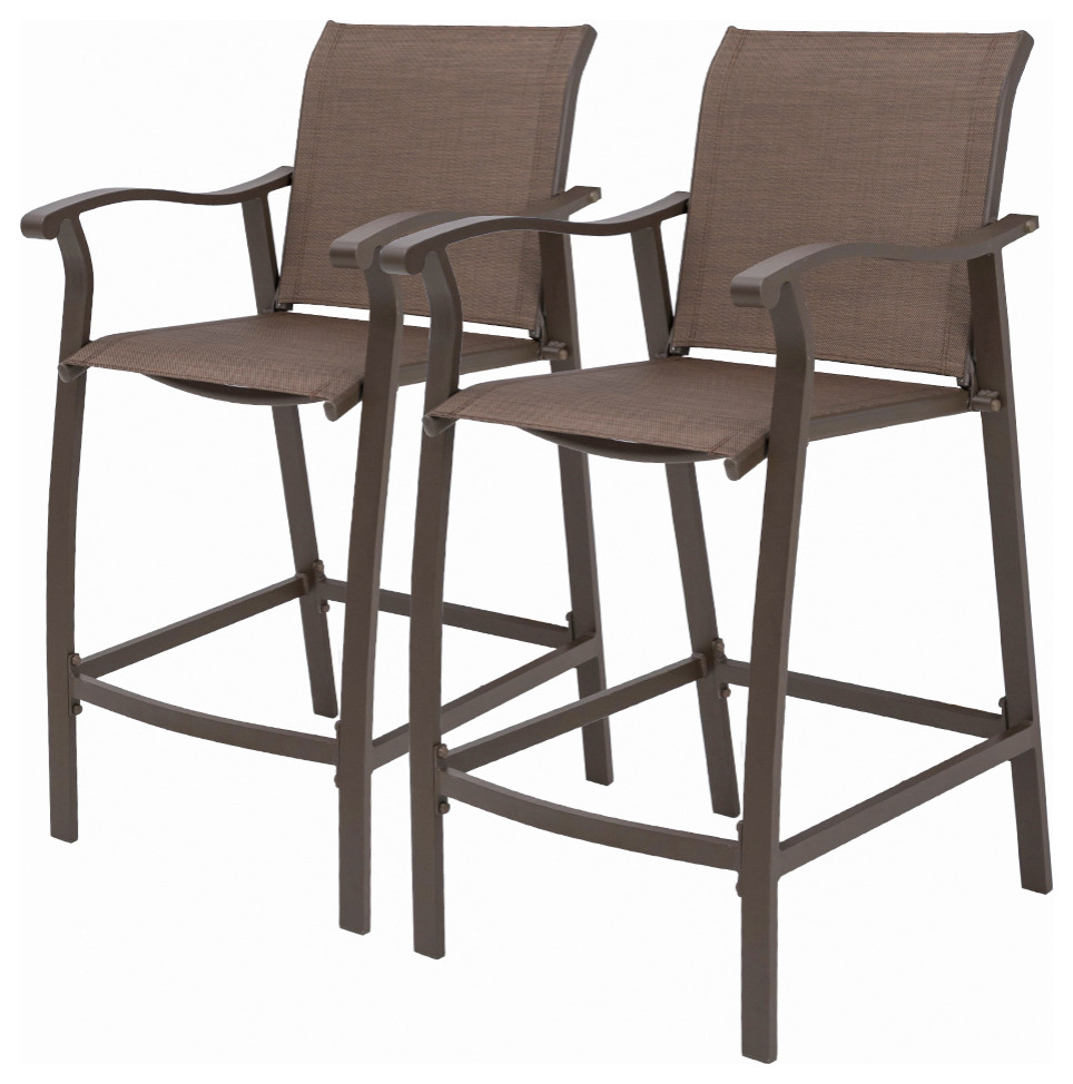 Outdoor Bar Stools Patio Bar Chairs, Set of 2 Transitional Outdoor Bar Stools And Counter