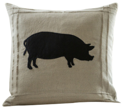 Taylor Linens Natural Linen Pillow, Black Cown - Decorative Pillows Houzz
