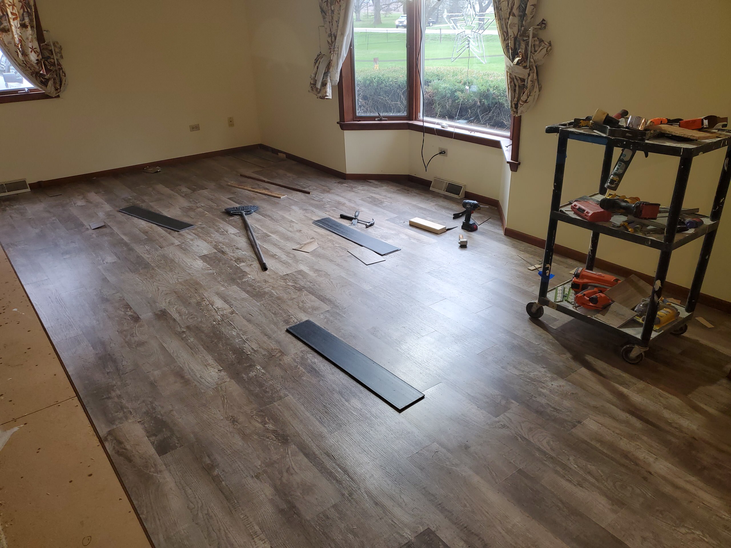 Vinyl plank flooring in progress