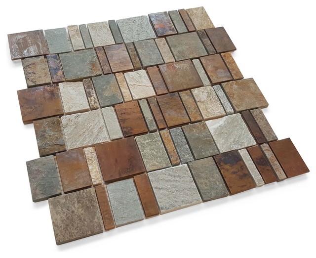 Stone and Aluminum Mosaic Tile - Terre Copper, 1 Sq Ft