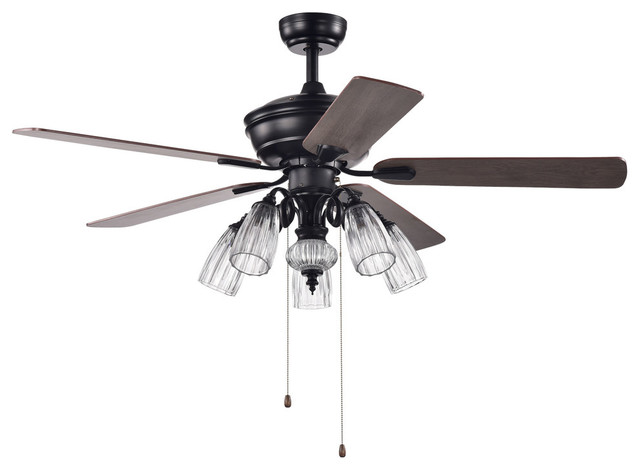 52 Indoor Black Brown Ceiling Fan With Glass Light Kit