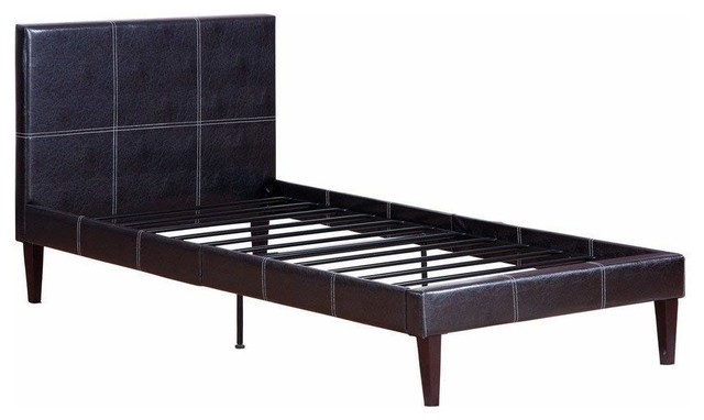 Leather Upholstered Bed With Slats, Brown