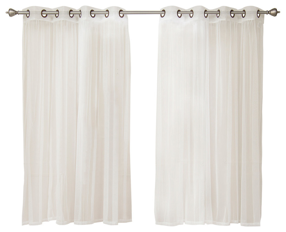 Tulle Sheer Bronze Grommet Curtains, White, 63"