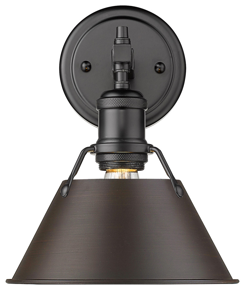 Orwell BLK 1 Light Bath Vanity in Black with Rubbed Bronze Shade