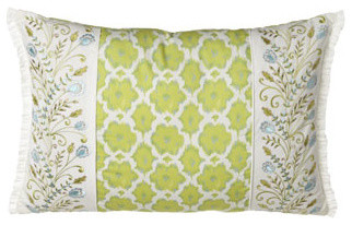 Dena Home Pillow w/ Green Print at Center, 22" x 15"