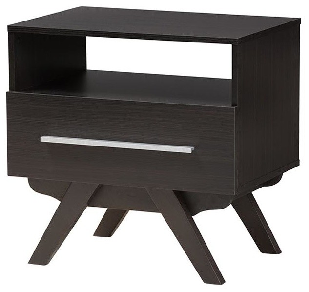 Ashfield Mid Century Modern Espresso Brown Wood Nightstand Midcentury Nightstands And Bedside Tables By Bisonoffice