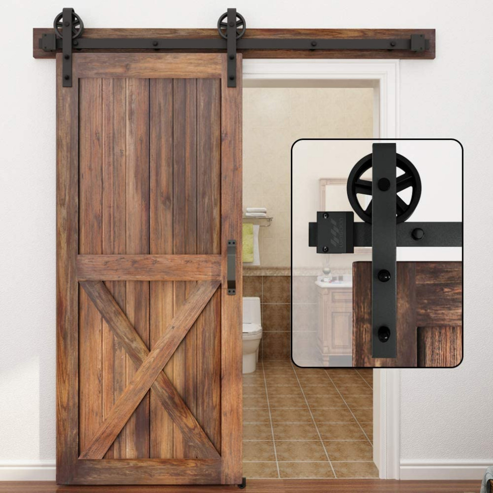 ZEKOO Black Wheel Sliding Barn Door Hardware Kit for Single Door, 6.6'