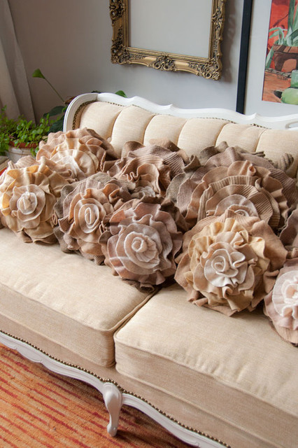 Tan Ombre Ruffle Rose Pillow Small by That Funky Boutique