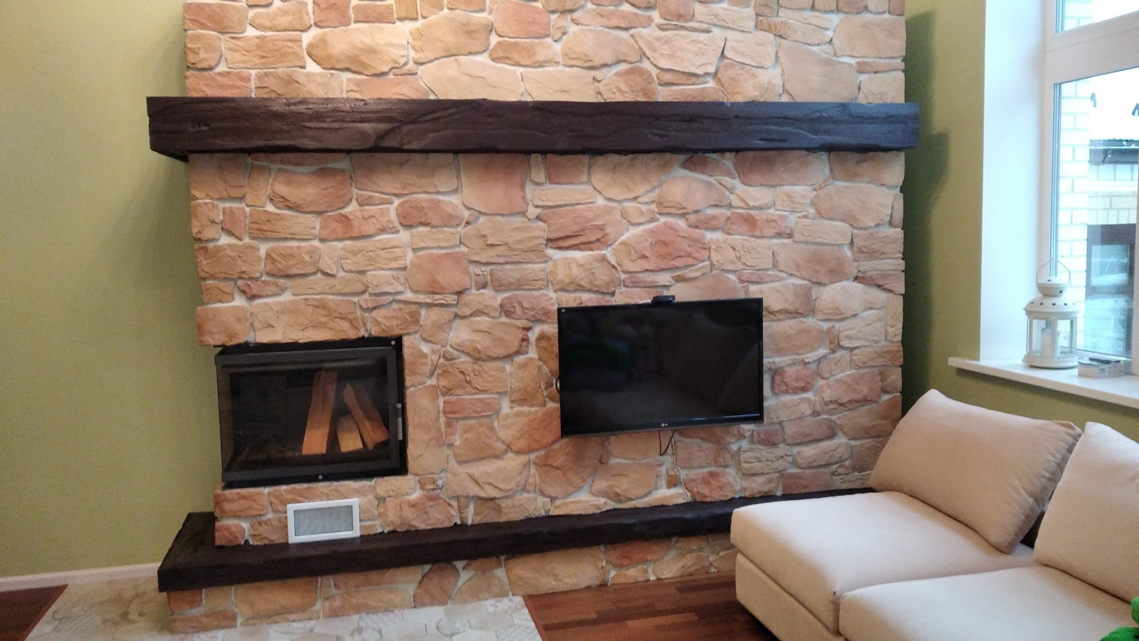 Декор камина деревом под старину - Барский Луг