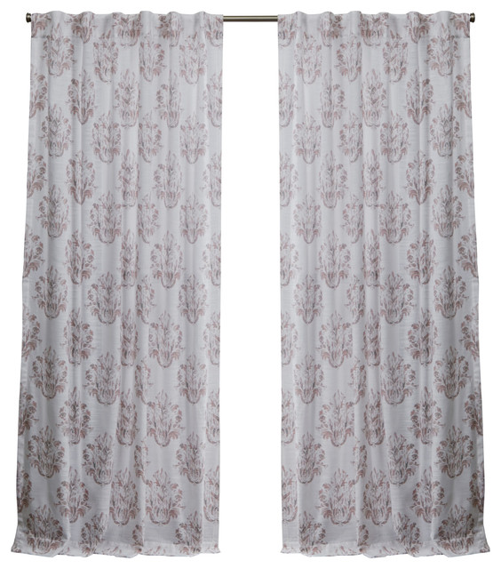 Tabitha Damask Print Cotton Hidden Tab Top Curtain Panels Set Of