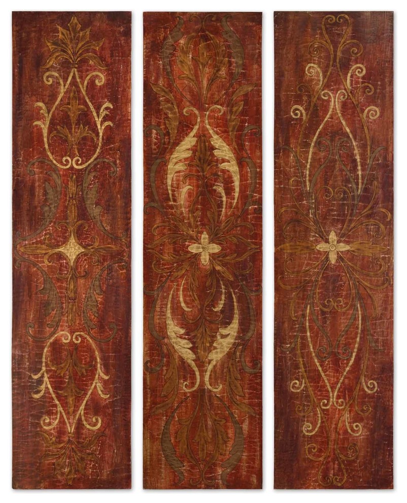 Elegant Set of 3 Hand Painted Panels In Traditional Designs