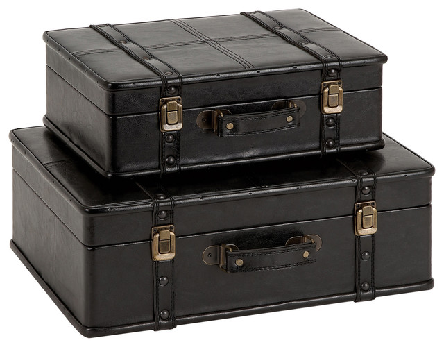 Leather Decorative Trunk Cases and Storage Accent Decor 2-Piece Set - Espresso
