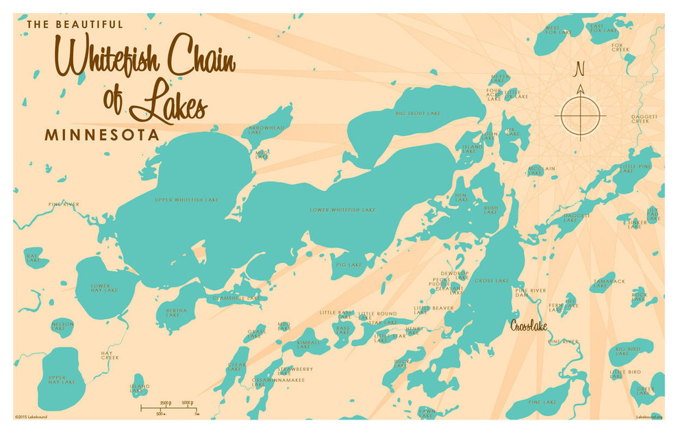 Lakebound Whitefish Chain Minnesota Map Art Print, 24"x36"