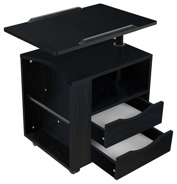 Bedside Table With Adjustable-Swivel Table Top, Drawers, Wheels and Open Shelf