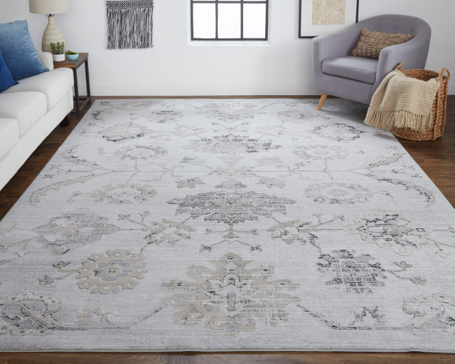 Weave & Wander Adana Transitional Metallic Rug,Silver Gray/Ivory, Rug